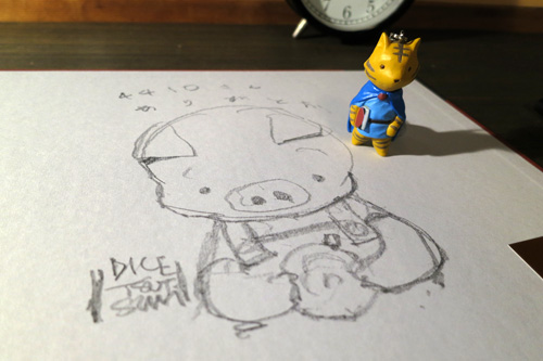 スケッチトラベル展 堤大介直筆サインとマスコットキャラクター ニコちゃん